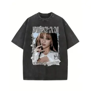 Katseye Megan Kpop Graphic Tee, Vintage Cotton T-Shirt for Streetwear, Oversized T-Shirts Tee Y2K Retro Music Summer Short Sleeve Top