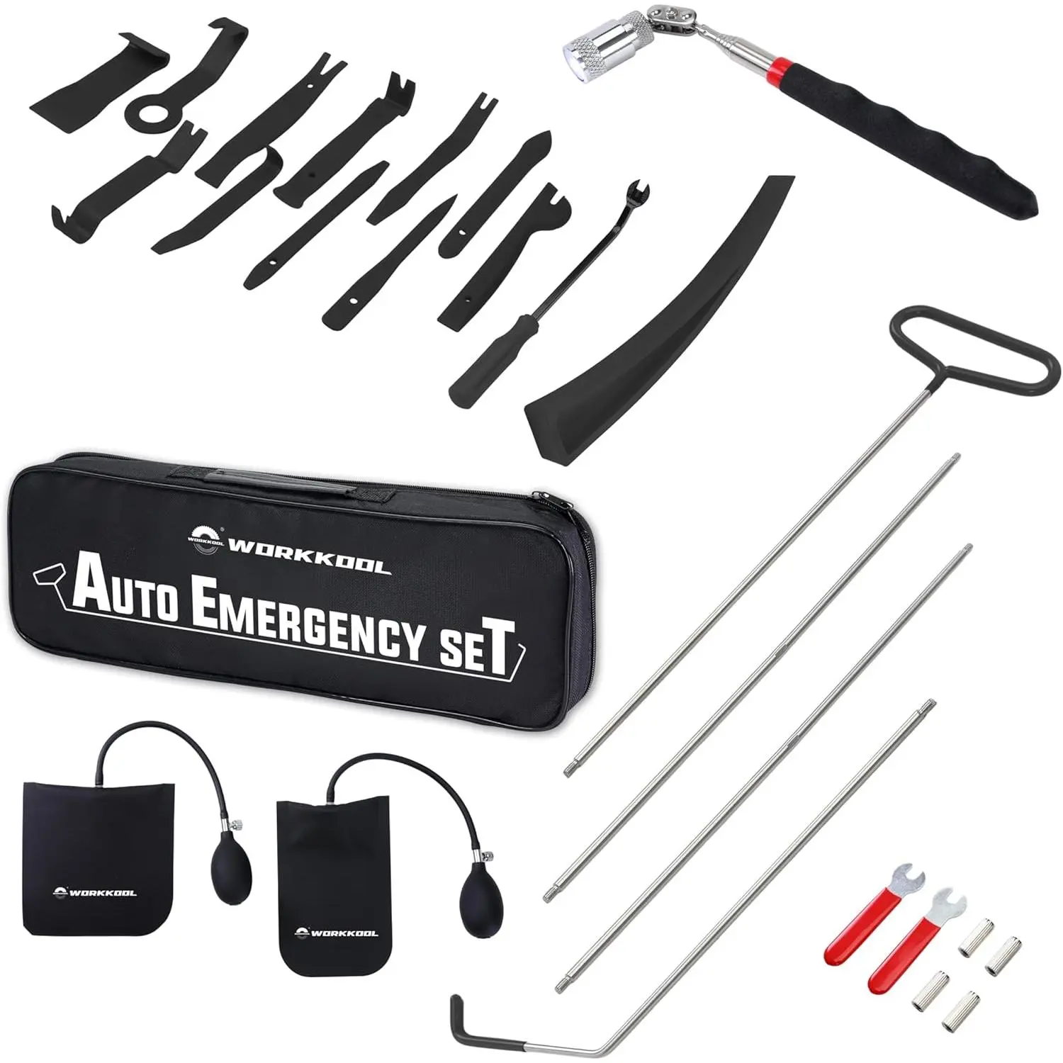 26 count  Tool Kit with Stainless Steel  5th Wheel Pin Puller,68 inches Long Distance Puller Hook, Air Wedge and  Pickup Tool with Flashlight