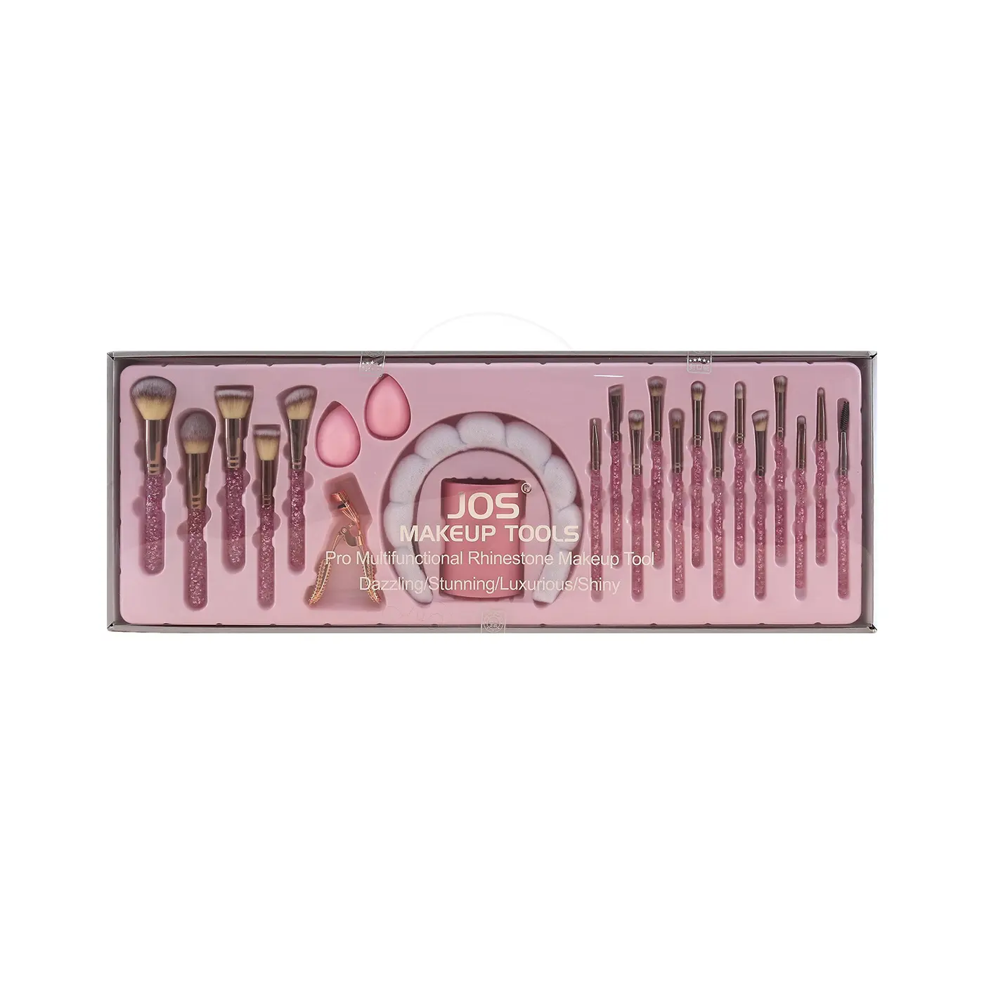 Hot-selling JOS new 23-piece set diamond-studded makeup brushes, diamond headband, eyelash curler, makeup tools