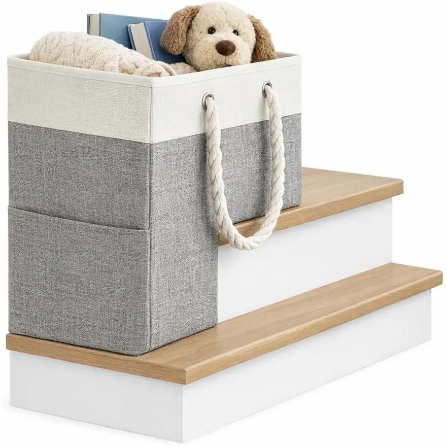 Stair basket,Foldable staircase baskets,Stair basket for wooden and carpeted stairs,Step stairs storage baskets with handle,1pcs