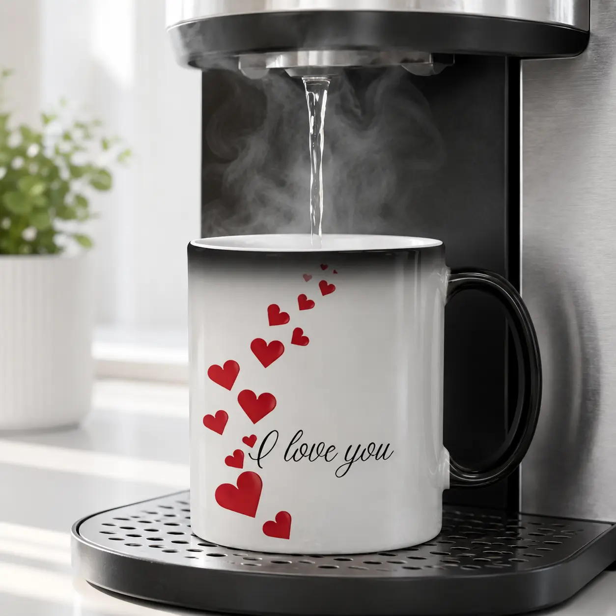 11oz Thermal Printed Color-Changing Ceramic Drink Mug, Heat-Sensitive Red Heart Design, Valentine’s Day Gift for Her (Wife, Girlfriend)