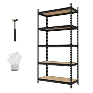 5-Tier Garage Shelving Unit 2204 LBS Heavy Duty Storage Shelves, Adjustable Metal Shelving with Solid MDF Boards, Storage Rack for Basement Kitchen Pantry Laundry Warehouse, 72"H x 36"W x 16"D