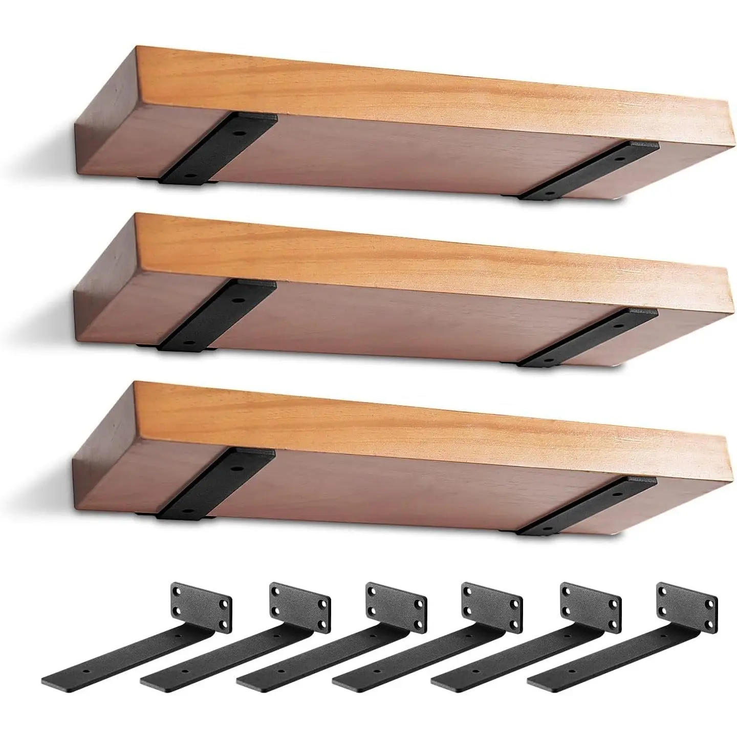 6 Pack Heavy Duty Metal Shelf Brackets 6 Inch Long Black, L-Shaped Wall Shelf Bracket Hidden & Decorative, 1/5 Inch Thick, 150 lbs Weight CapacityGift