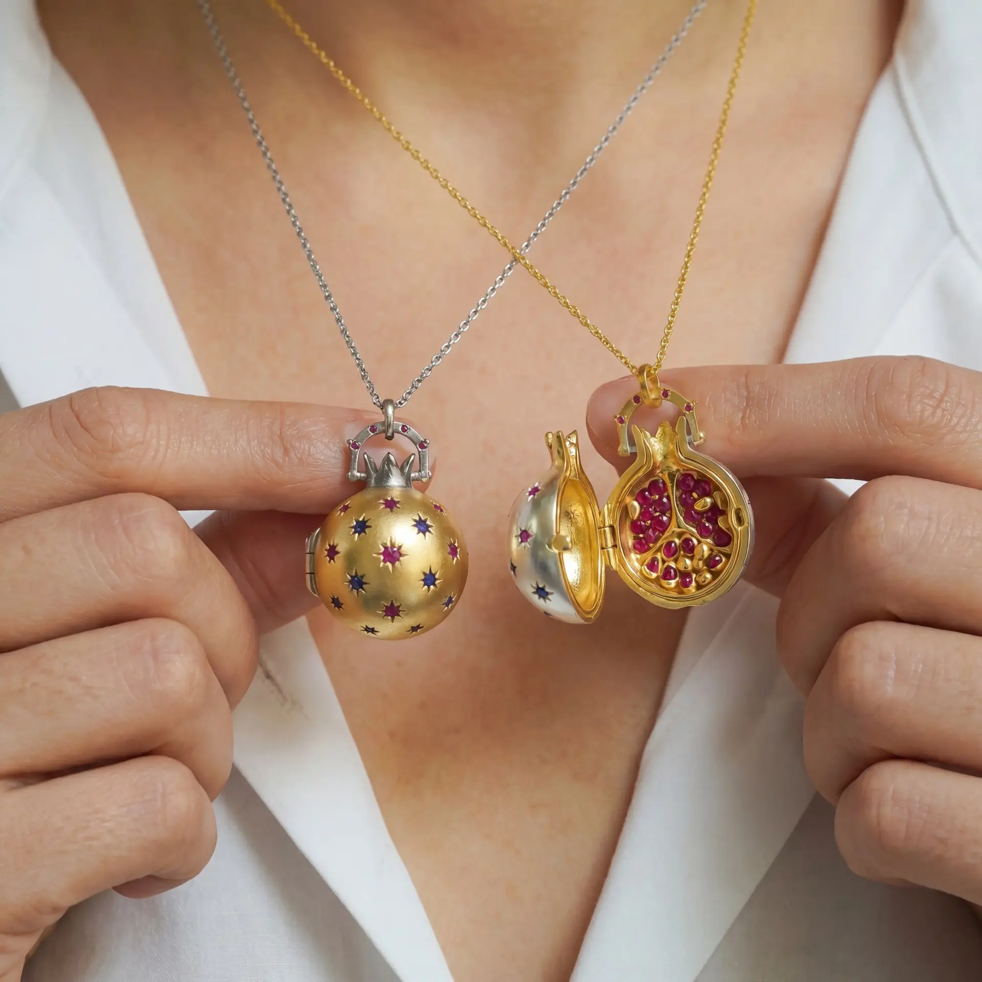 Copper Color-Preserving Electroplated Necklace - Openable Pomegranate Pendant, Personalized European-American Starburst Rococo Design, Gift for Women