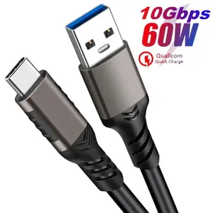 USB A 10Gbps Cable USB Type A to USB C 3.1/3.2 Gen2 Cable Data Transfer USB C SSD Hard Disk Cable 3A 60W QC 3.0 Fast Charging
