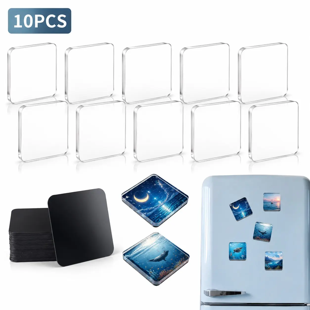 10/15 PCS DIY Fridge Magnet Kit, Clear Acrylic Magnetic Photo Frames With Self Adhesive Backing, Square Custom Picture Magnets For Refrigerator Crafts, Kitchen, Classroom, Office And Home Decoration