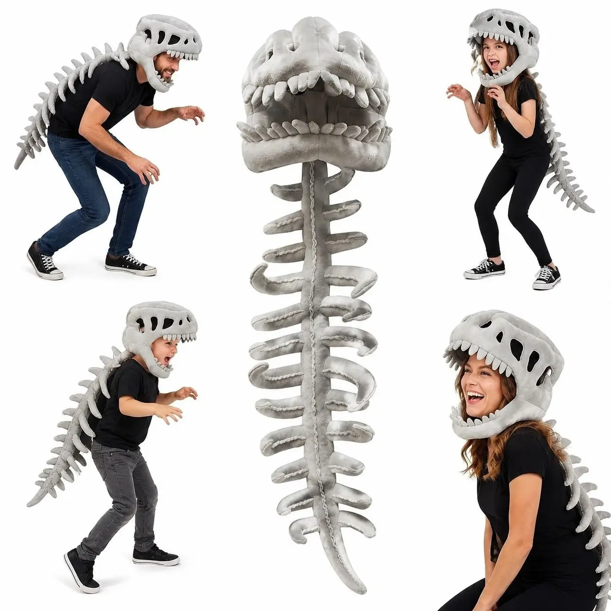 Dinosaur Skeleton Costume Spinosaurus Skull Mask Play Set, equipped with 3D mask and plush spine, animal themed design, for Halloween parties, experience fun role-playing