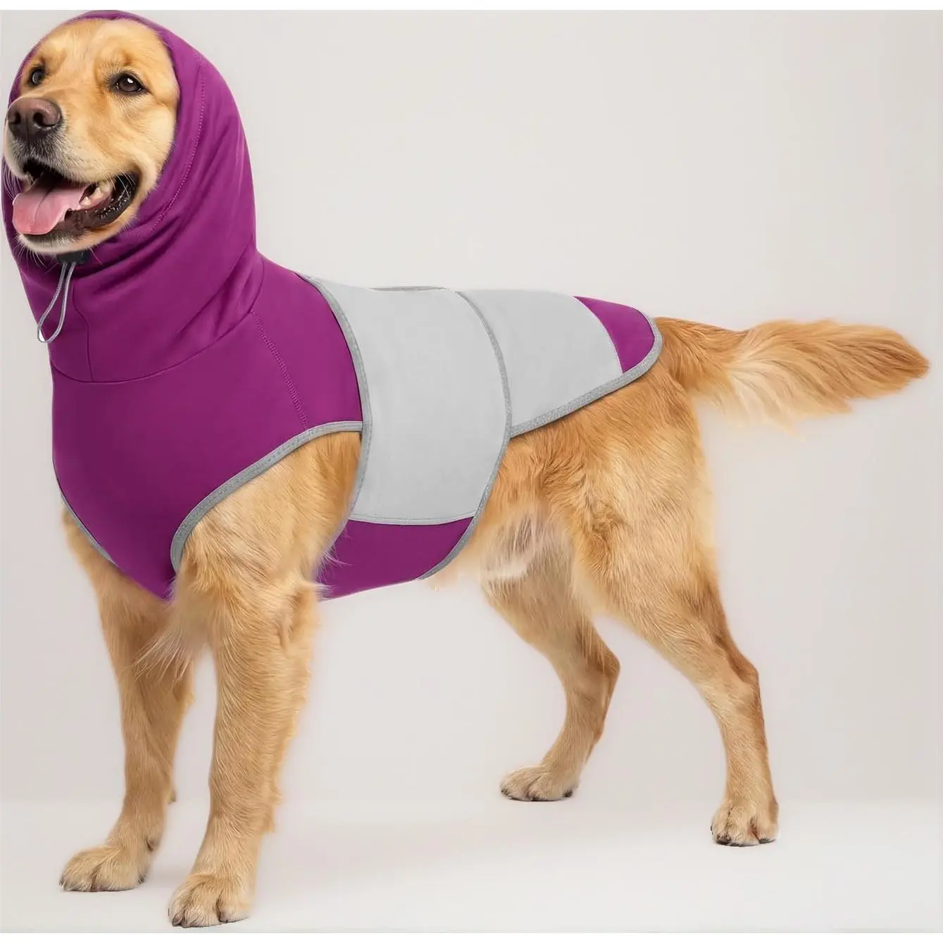 Dog Thunder Vest, Anxiety Relief Shirt with Noise-Reducing Hood, Calming Wrap, Gentle Compression Jacket for Thunder Storm, Fireworks Separation Stress,  Purple