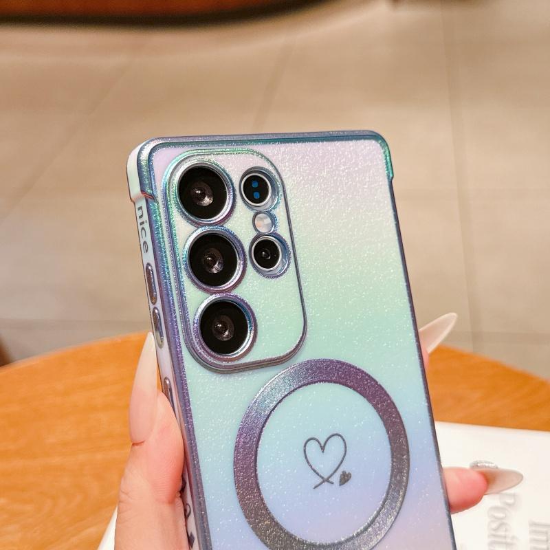 Stylish Electroplated Heart Design Phone Case with Wrist Strap, Compatible with Samsung Galaxy S26/S25/S24/S23/S22/S21 Ultra & Plus, S26/S25 Edge, S24FE/S23FE, Supports Wireless Charging, Anti-Slip and Shockproof Protective Shell