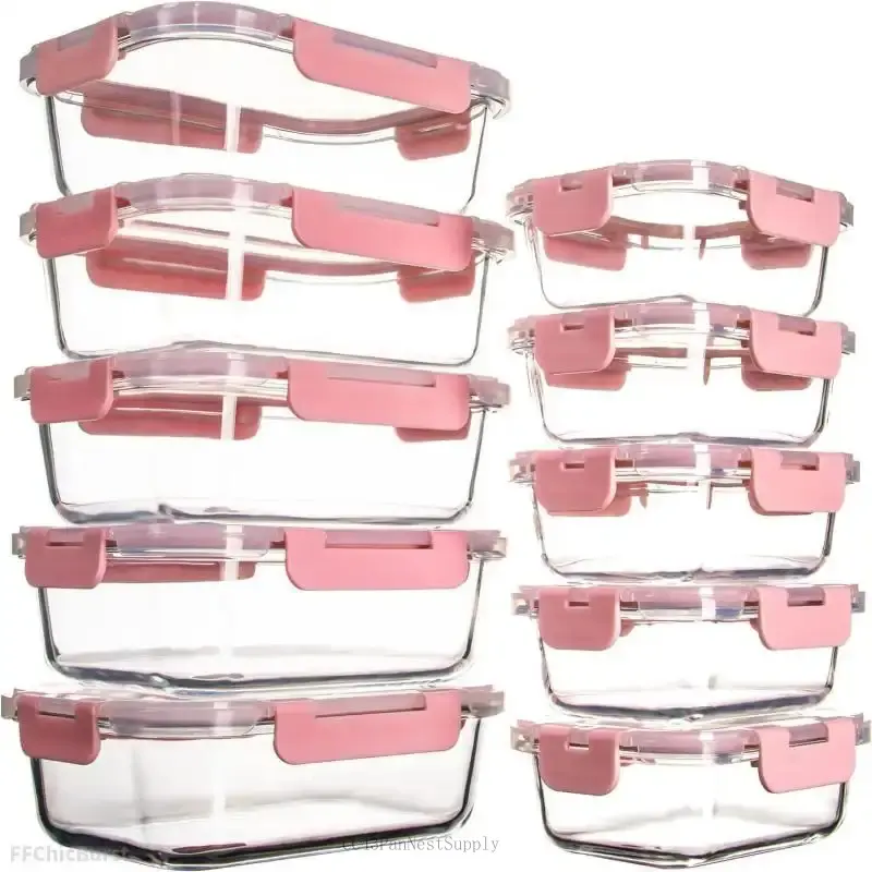 10 Pack Glass Food Storage Containers with Lids Leakproof, Airtight Glass Meal Prep Containers For Lunch, On The Go, Leftover, Dishwasher SafeCC43PanNestSupply