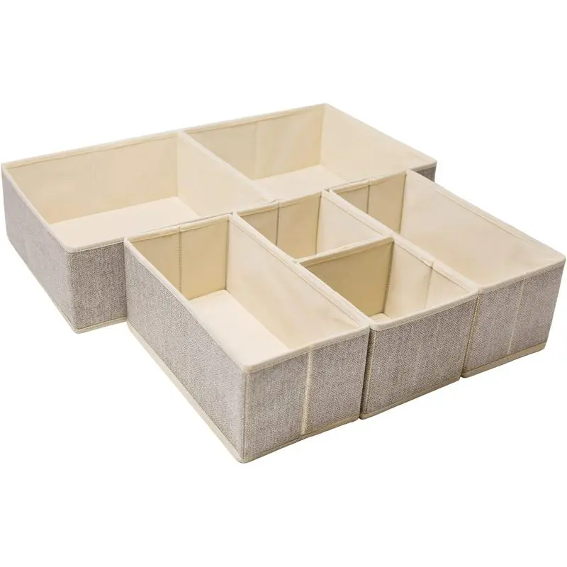 6 Set Underwear Drawer Organizer,  Foldable Underwear Drawer Organizer and Closet Dividers,Storage Box for Clothes, Socks, Underwear (6 Bins, Beige)