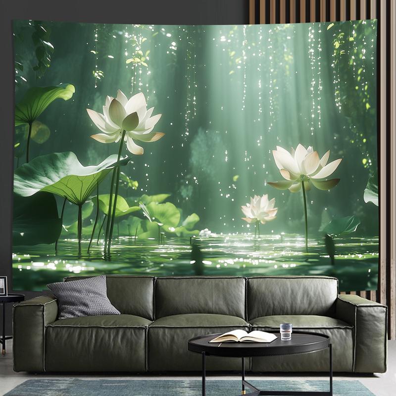 1 Elegant 3D for Lotus Flower Wall Tapestry - Vibrant Polyester Decor with Realistic Water Effect for Living Room, Bedroom, Office, Party - Perfect Creative Gift, No Power Needed, Tranquil Decoration |     Serene Ambiance |     Polyester Fabric