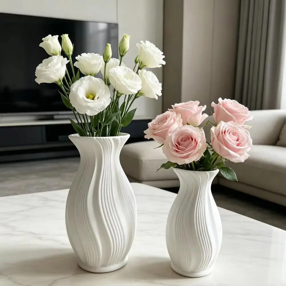 2PCS White Twisted Vase, Premium Soft Furnishing Decorative Flower Vase, Decorative Vase Set, Flower Vases For Bouquet, Vase for Home Table Fireplace Shelf Living Room, Use with Dried and Fresh Flowers