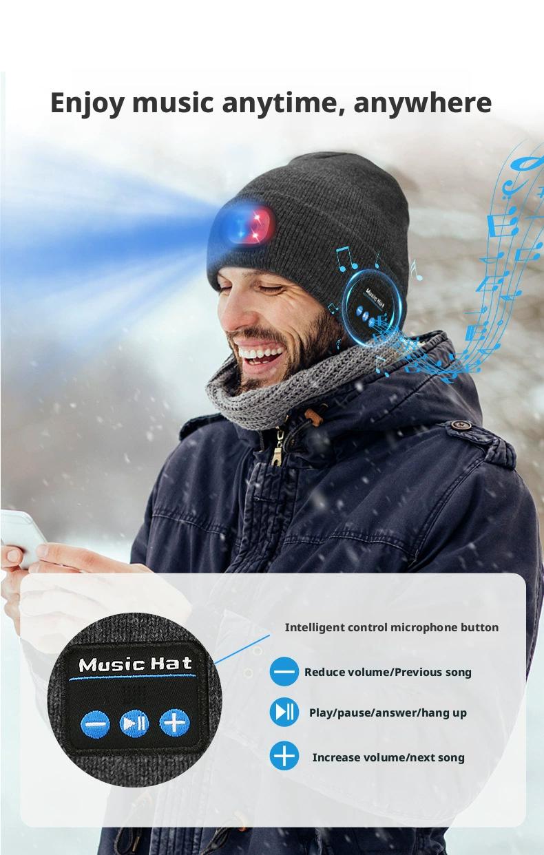 Bluetooth Beanie with Light, Unisex USB Rechargeable  LED Flashlight Hat with Cordless Headphones, Unique Christmas Birthday Gifts for Men Husband Teen Warm