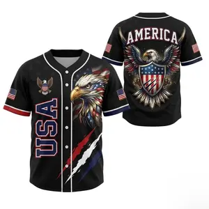 USA Eagle All Over Print Baseball Jersey, Patriotic Button Up Shirt, USA 250 Years Baseball Jersey, 1776–2026 Semiquincentennial Patriotic Jersey