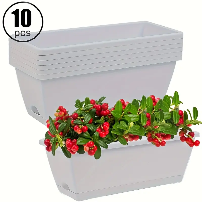 Tailo Balcony Lazy Gardening Planter, Rectangular Large Vegetable Plastic Pot, Modular System, 10-Piece Resin Flower Pots with Drainage