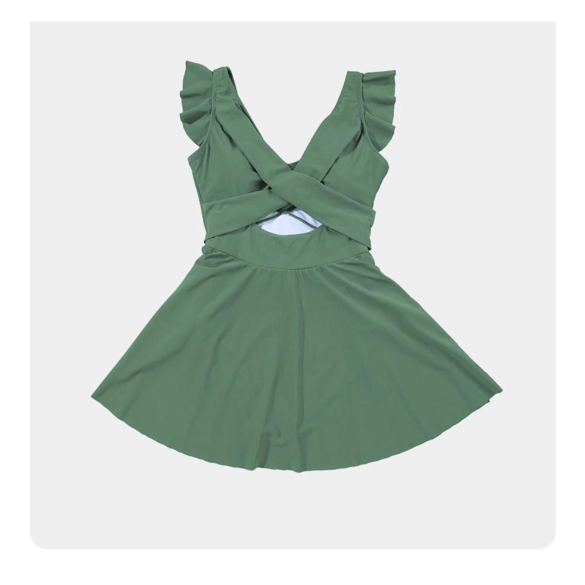 Women's One Piece Swimsuit Ruffle Cutout Swimdress Tummy Control V Neck Wrap Swimwear Swimming Sport Clothing Beach 2