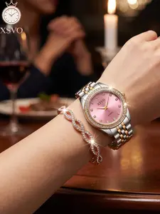 Xsvo Luxury Women's Jewelry Watch, Rose Gold Crystal Quartz Watch with Infinity Symbol Bracelet, Elegant Set, All Seasons Street Style