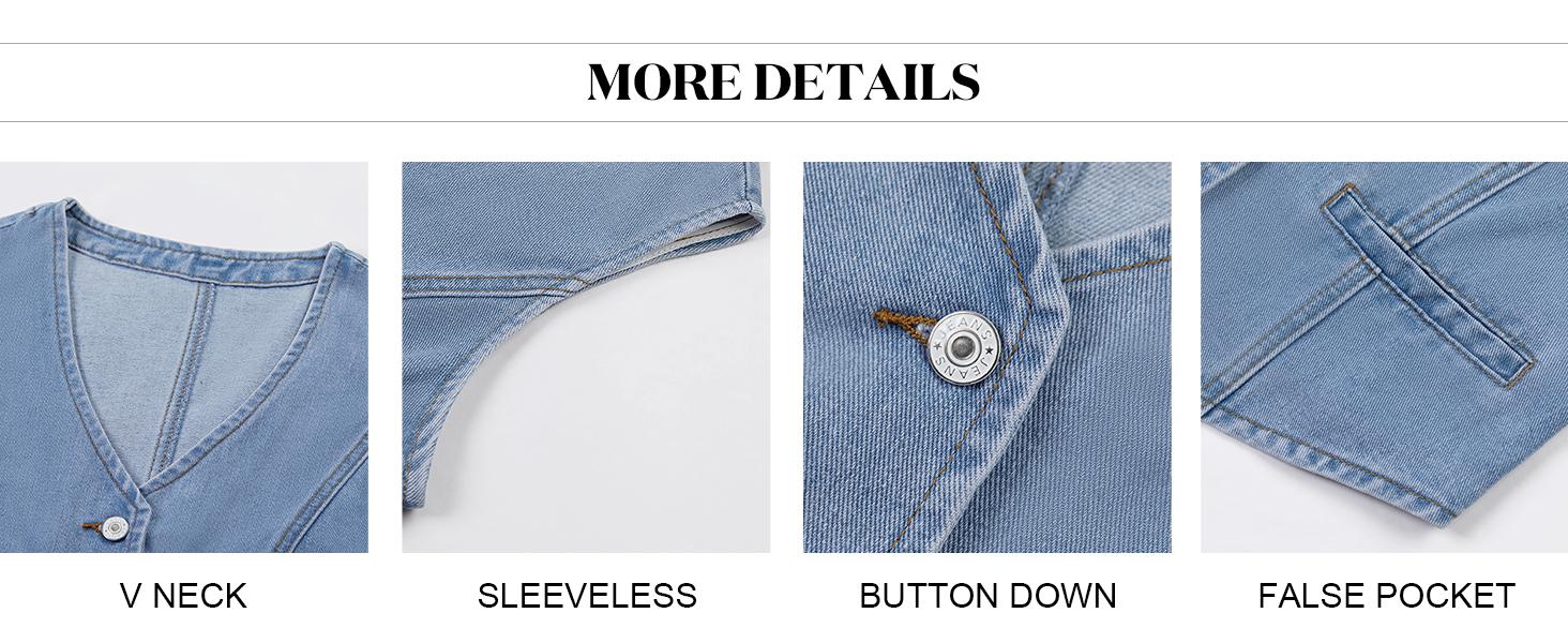 Imily Bela Womens Denim Vest Sleeveless V Neck Button Down Jean Waistcoat Jacket Y2K Summer Crop Tops