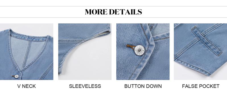 Imily Bela Womens Denim Vest Sleeveless V Neck Button Down Jean Waistcoat Jacket Y2K Summer Crop Tops