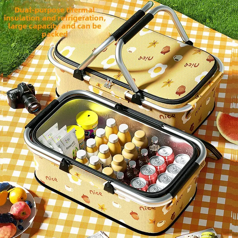 Picnic Basket Foldable Picnic Equipment Full Set of Essential Artifacts for Spring outing Outdoor Camping Insulation Storage Box Basket