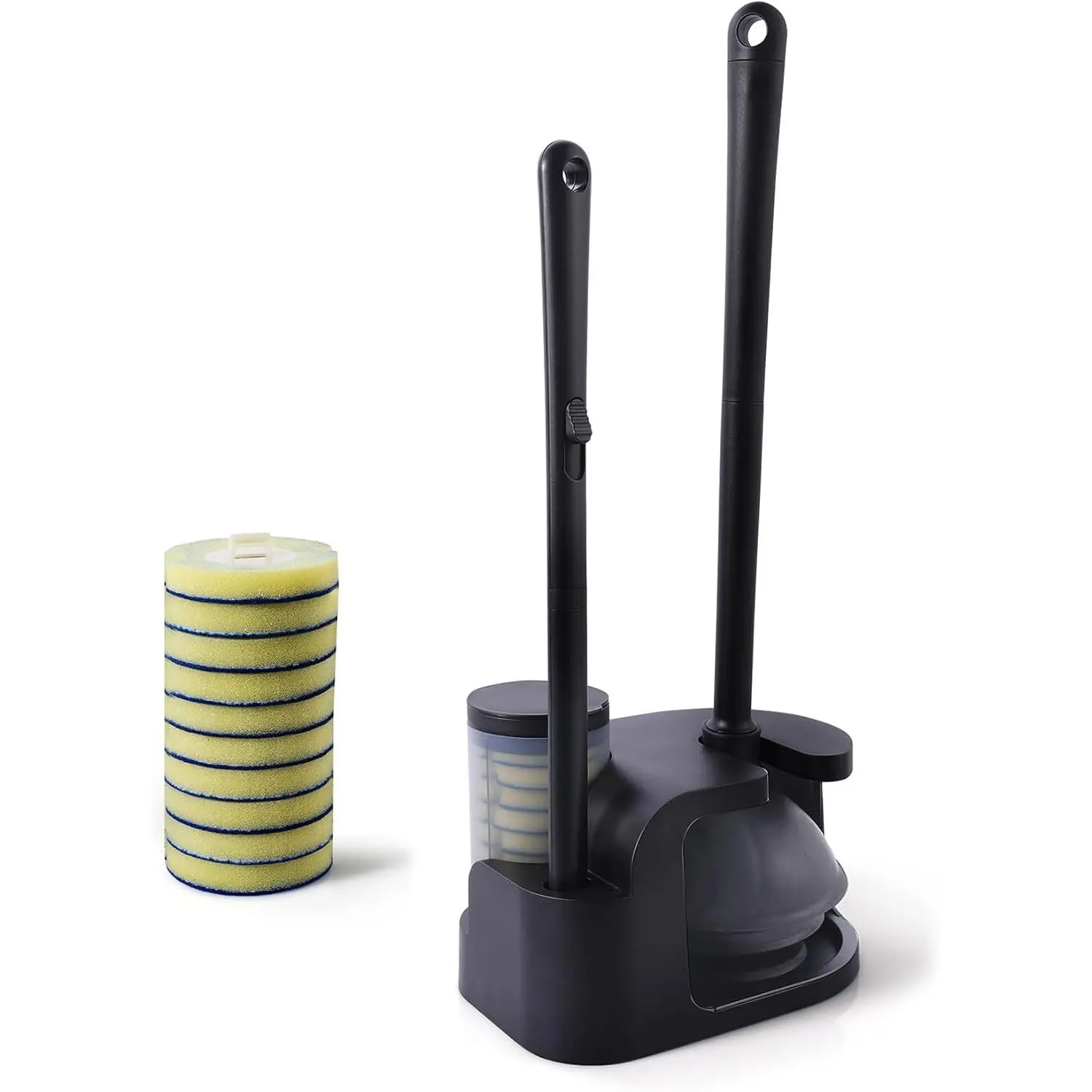 Toilet Brush and Plunger Set, Disposable Wand Kit with 10 Refills | Pre-Soaked Concentrated Cleaner Sponge, Touch-Free, 2-in-1 Compact Holder, Powerful Suction Cup, Bathroom Cleaning System