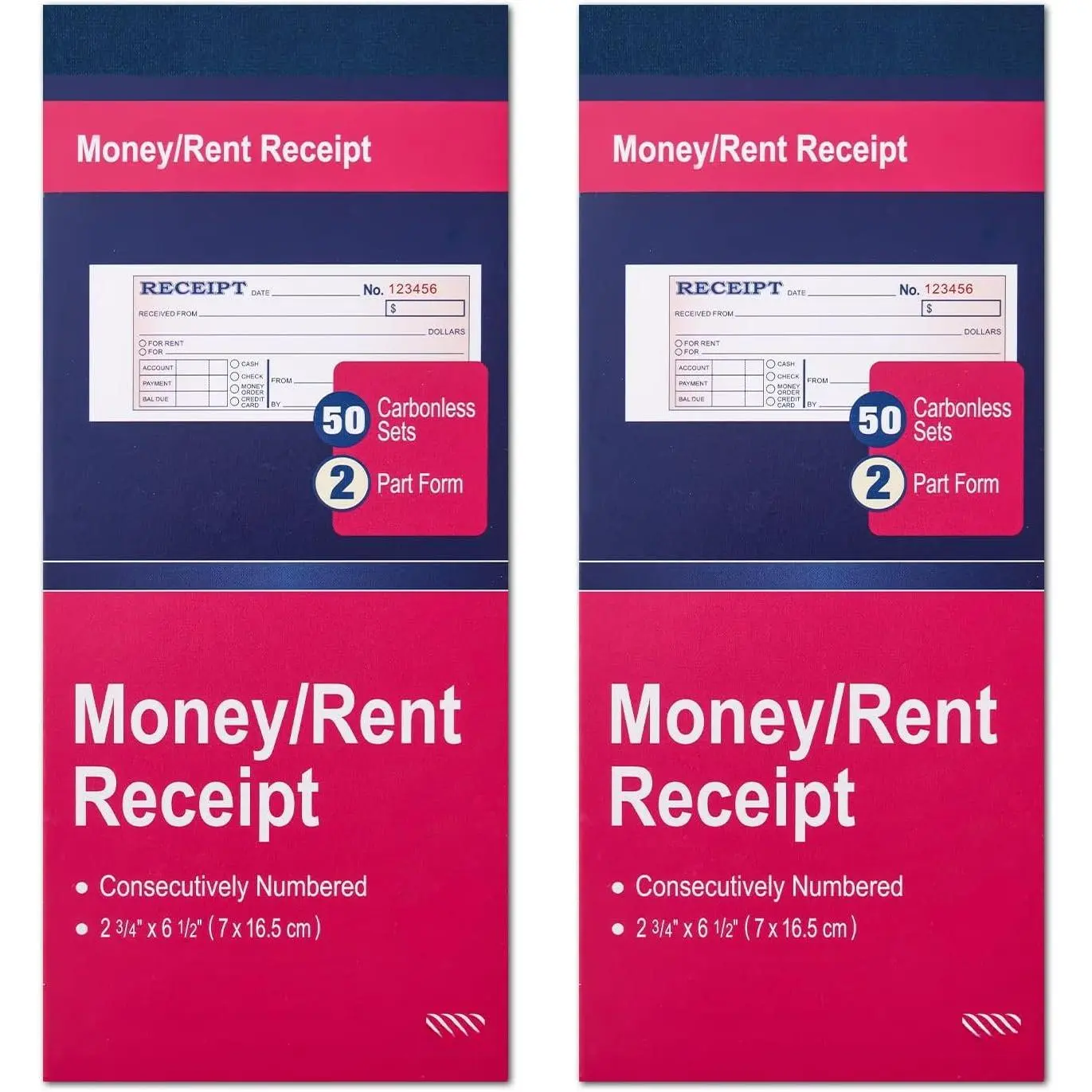 2 Pack  and Rent Receipt Book, 2-Part Carbonless | 2-3/4" X 6-1/2", 50 Sets Per Book, Carbonless Duplicate Receipt Book for Rent,  Payments & Small Business