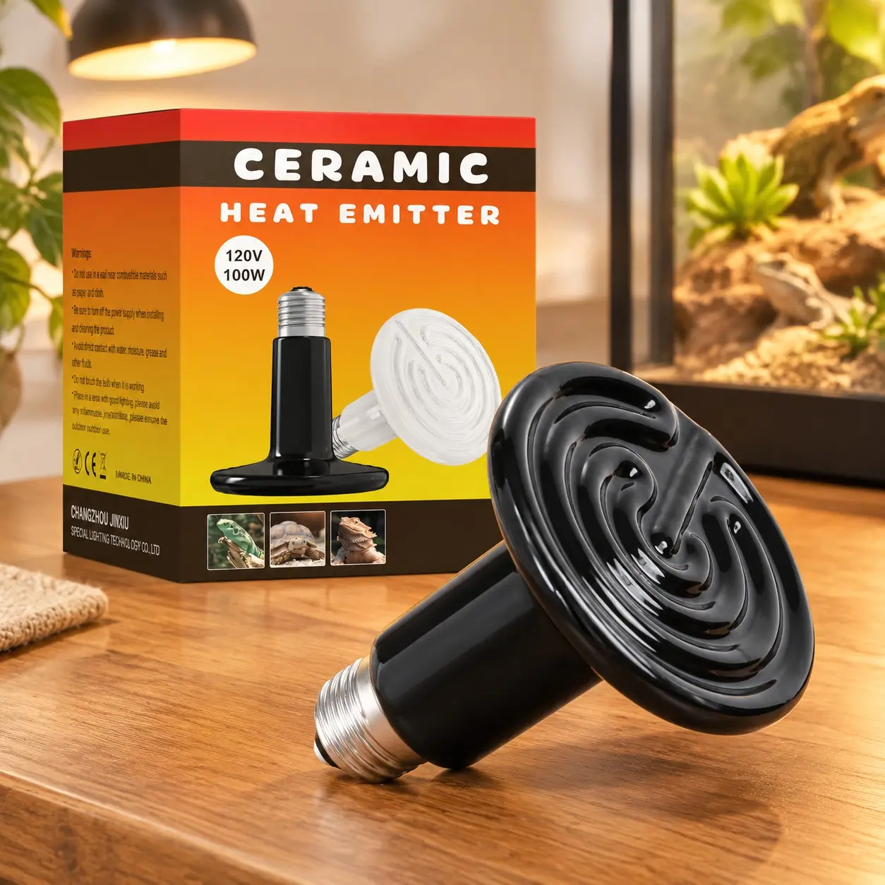 Reptile Heat Lamp - 100W Ceramic Heat Emitter Bulb (1 Pack), No Light Ceramic Heat Bulb for Reptiles Amphibian Chicken Pet Brooder Coop Lizard TurtleGift