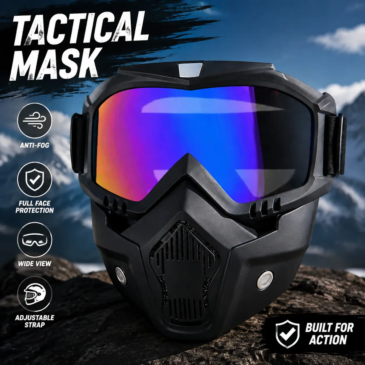 Paintball Mask Anti Fog,Tactical Full Face Mask Ski Mask Goggles Detachable Adjustable,Motorcycle Riding Face Protection