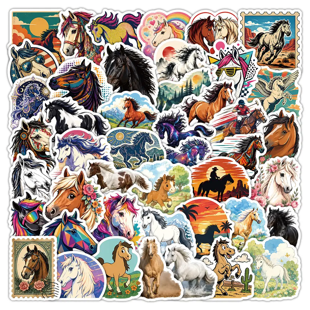 50pcs Horse-themed Office Stickers for Notebooks, High-Value, Positive Energy Gifts for Decorating Journals, Scrapbooks, Computers, Water Bottles, Cars, Etc.