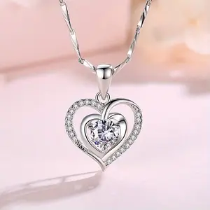 Heart Birthstone Pendant Necklace for Women 925 Sterling Silver Zirconia Necklaces Christmas Valentine'S Mothers Day Jewelry Gifts For Girls Mother Wife