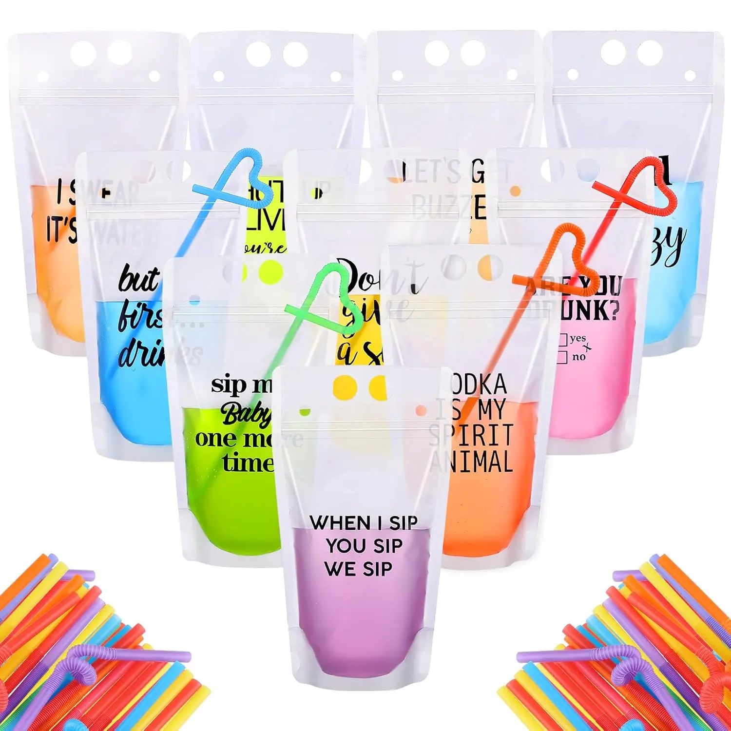30 Sets Drink Pouches with Straws Colorful Adult Drink Bags Zipper Party Beverage Funny Novelty Juice Party Pouches Translucent Stand-up Plastic Bags for Adultsowl Garden Decor (Transparent)