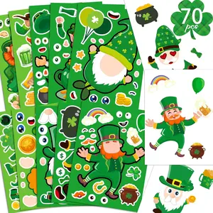 Halloween Essentials 70Sheets St Patricks Day Stickers Crafts for Kids - Saint Patric Make - A - Leprechaun/Gnome Face Sticker Shamrock Gifts Goodie Bag Stuffer Classroom Activity Games Irish Party Favors (Small Size),ropa,fitness,teck,wrap,Funny,m,purple