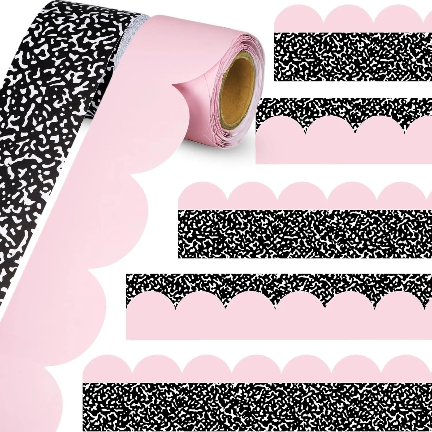 Pink Decorative Edge Paper Roll (2 Rolls, 65.6ft, Scallop Shape) - Classroom Chalkboard Bulletin Board Border Trim for Back to School Home Office Use