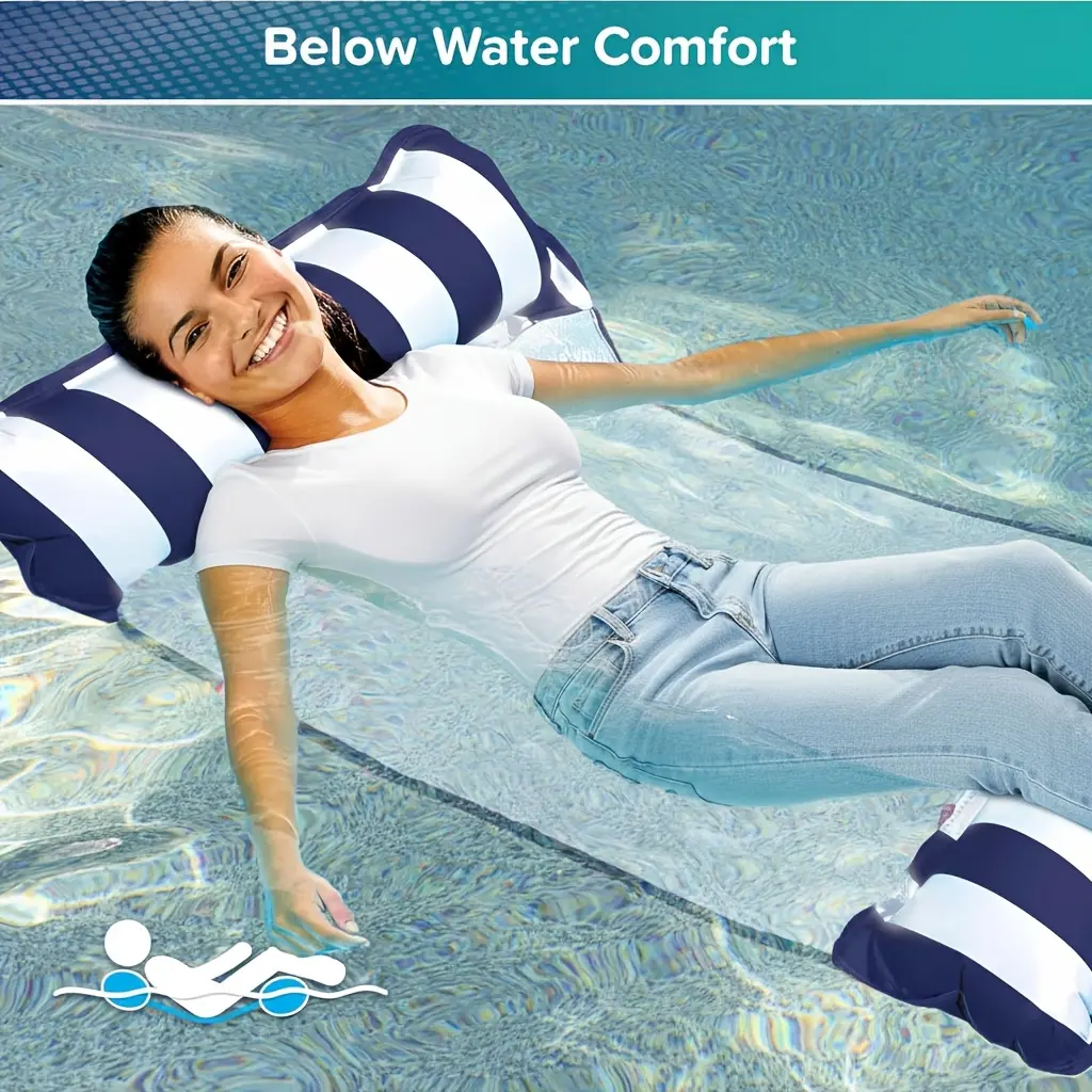 Striped PVC Inflatable Beach Chair - Sunbathing Lounge Chair Portable Foldable Pool Floating Lounger for Adults, Durable Party and Pool Accessories, Outdoor Lounger