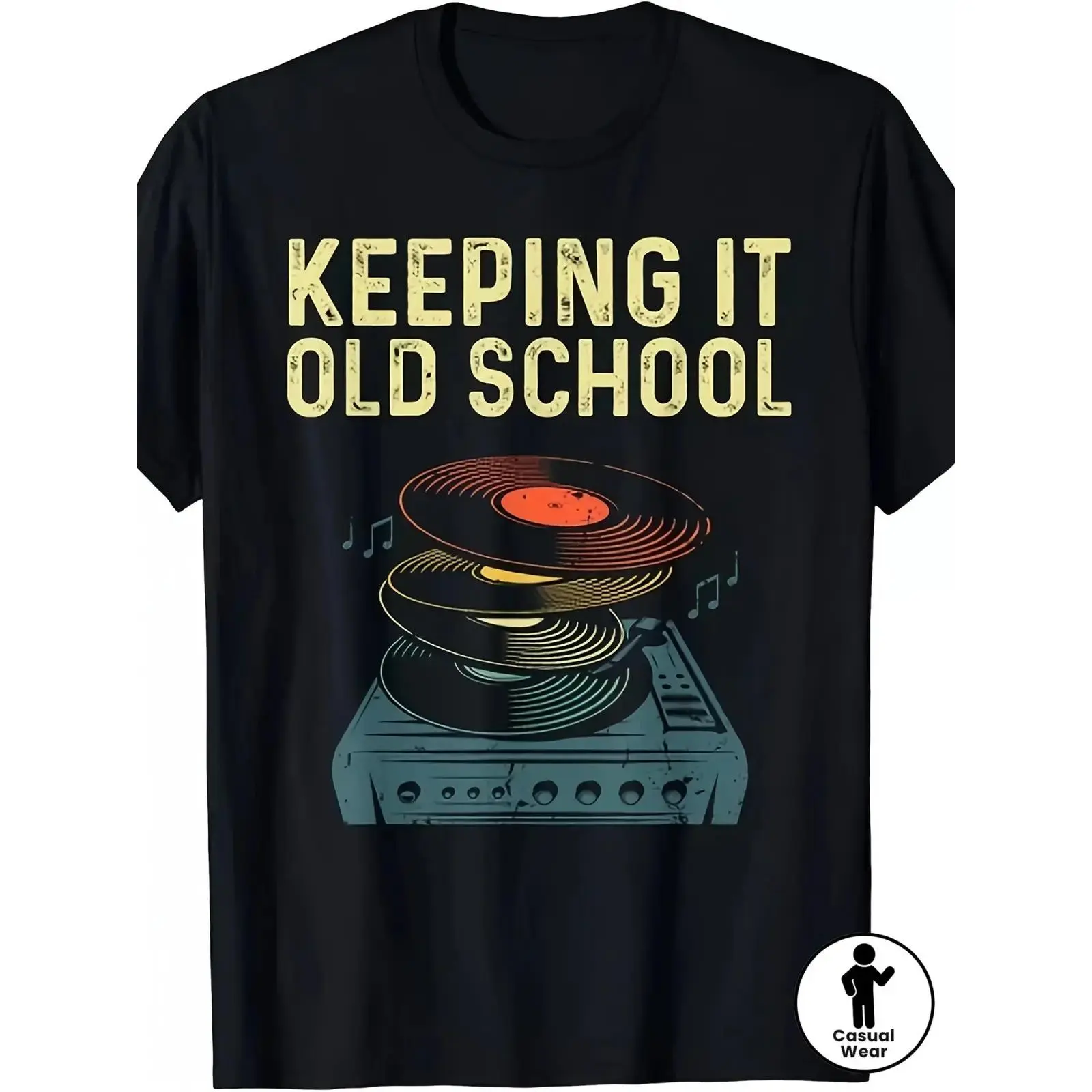 100% Cotton Retro Vinyl Record Graphic T-Shirt Music Lover DJ Vintage Tee vintage t