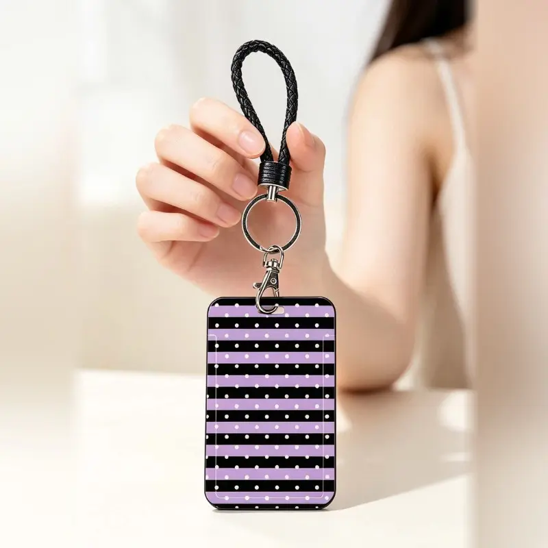 Striped Polka Dot Card Sleeve, Braided Lanyard, Student ID Protector, Commuter Essential, Graduation Gift, Id Badge Holder With Lanyard