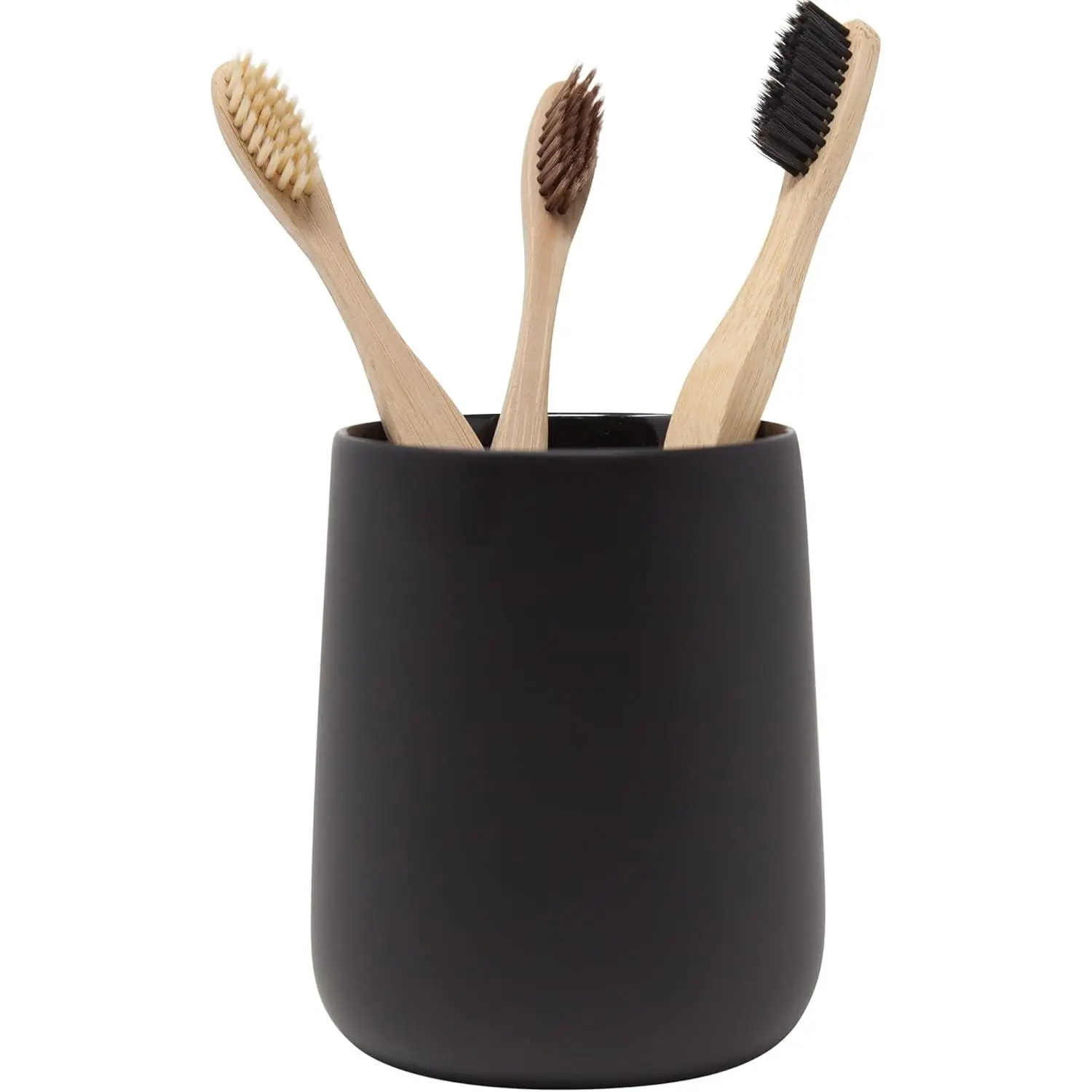 Matte Black Modern Non-Slip Rubber Bathroom Vanity Organizer - Round Countertop Holder for Electric Toothbrushes, Toothpaste, Floss, Razors, Cotton, Mouthwash, Cups