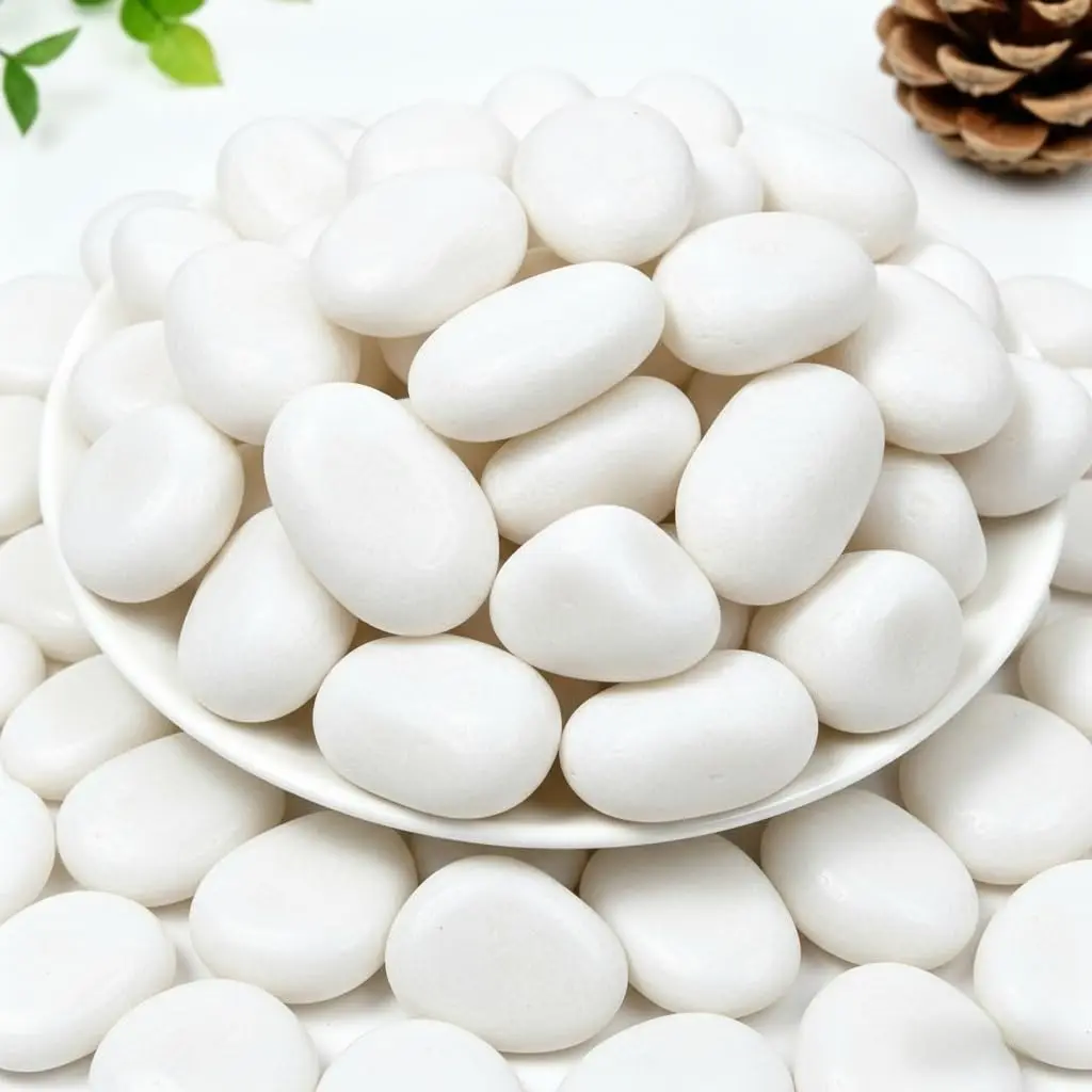 Modern Polished Black & White River Rocks - 2-3 in, 6lb, Decorative Garden & Home Improvement Accents for Decorative Use