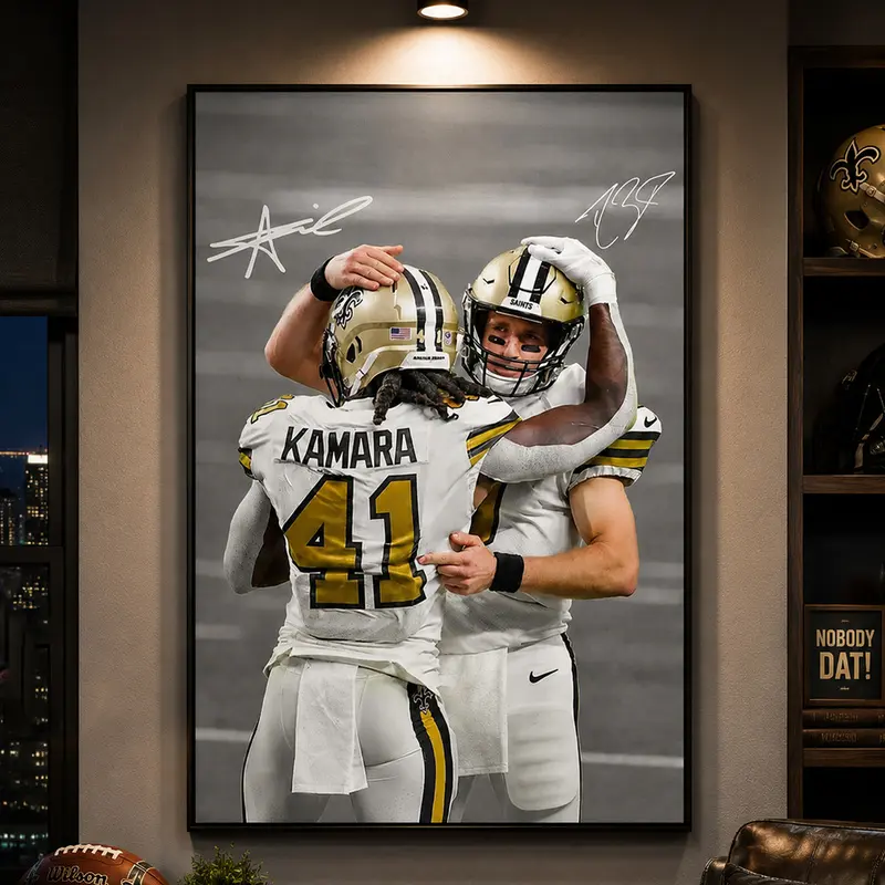 Drew Brees Alvin Kamara Saints Wall Art, New Orleans Saints Football Poster, NFL Sports Print, Vintage Football Wall Decor, Sports Fan Wall Art, Man Cave Decor, Home Office Display, Football Fan Gift