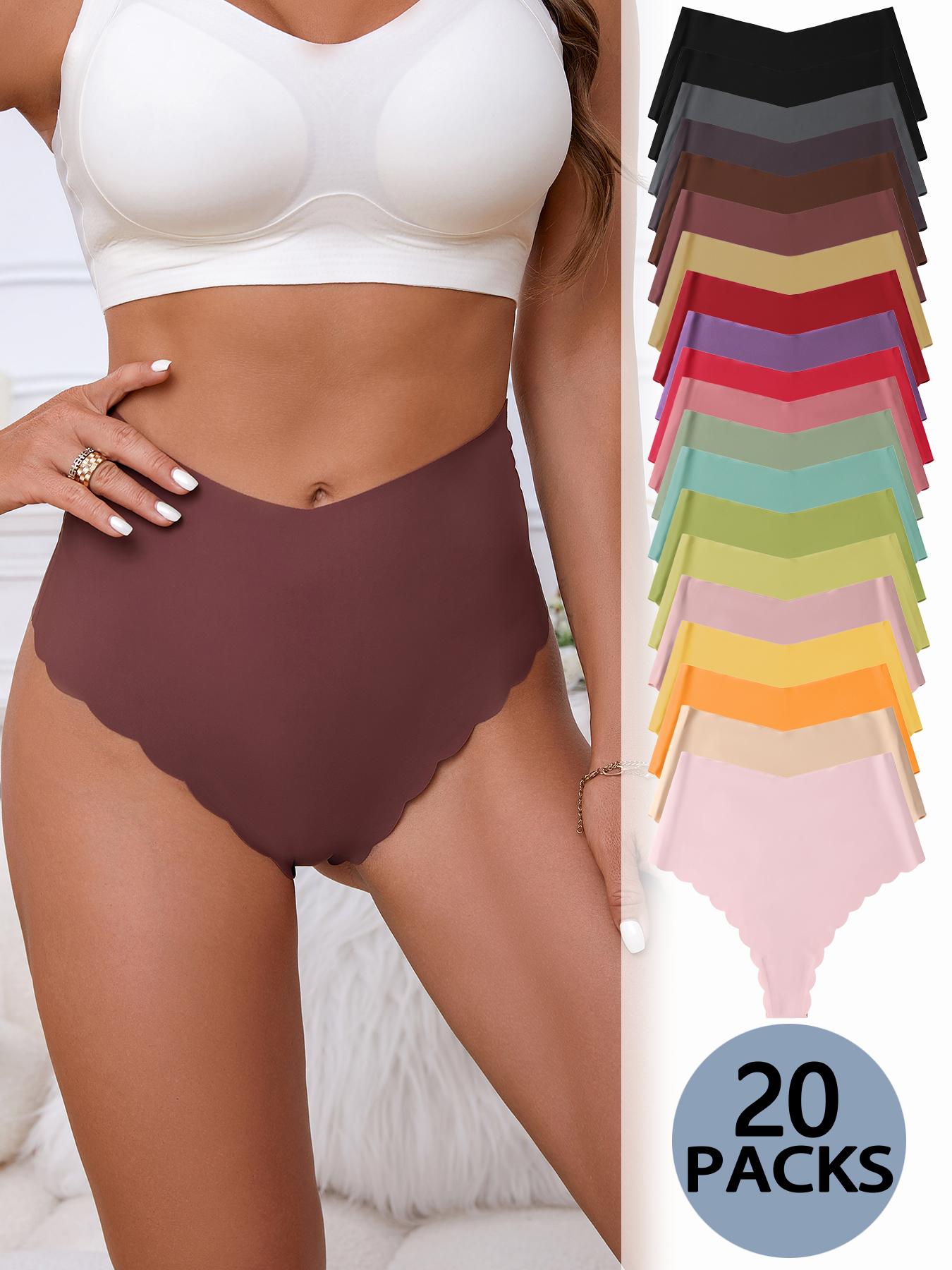 Women's Solid Scallop Trim High Waist Panty, Soft Comfy Breathable Seamless Knicker for Daily Wear, Underwear for All Seasons, High Waisted Seamless