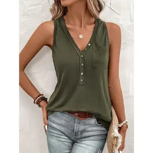 Olive Green Sleeveless Vest with Front Pocket | Chic Casual Streetwear Top
