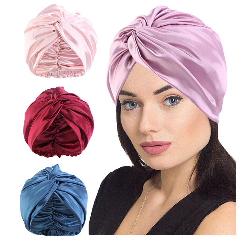 Fashion Satin Double Layer Sleep Cap, Cross Twist Shower Cap, Beauty Head Wrap