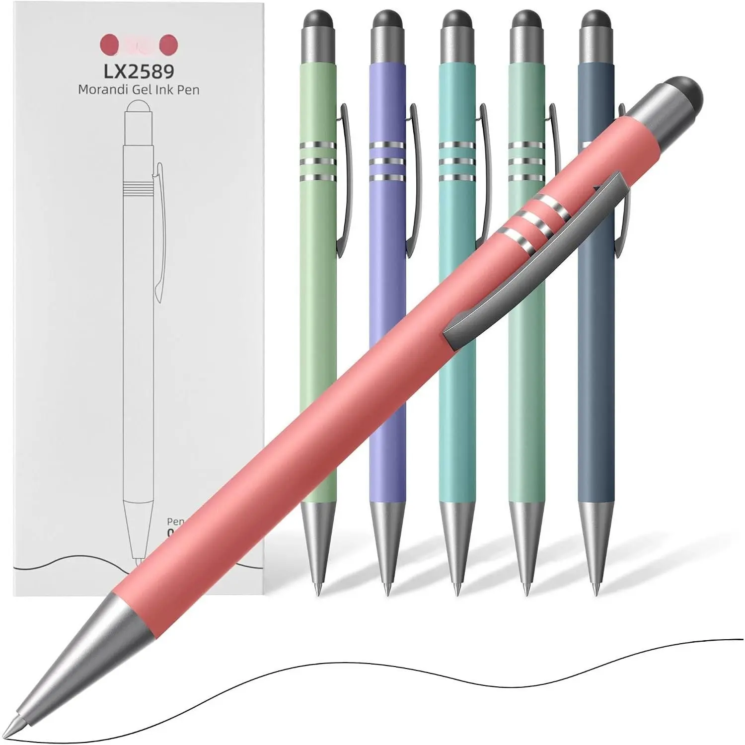 Morandi Gel Pens, 6 Pack Black Ink Pens,  Aesthetic Retractable Pens with Stylus,0.5mm Fine Tips, Quick-Drying Ink for Smooth Writing, for Journaling, School, Office, Teachers, Gifts