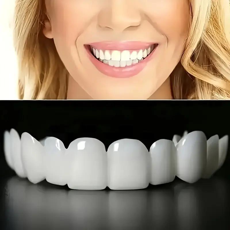 2 Pieces Unisex Comfortable Dental Veneers White Upper and Lower Denture Veneers for Daily Use Create Confident Smile