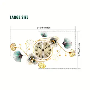 Golden Modern 3D Ginkgo Leaf Decoration Wall Clocks, 37x20 Inche Large Wall Clocks, Silent Creative Decorative Clock, Creative Metal Flower Wall Clock, for Living Room Bedroom Kitchen