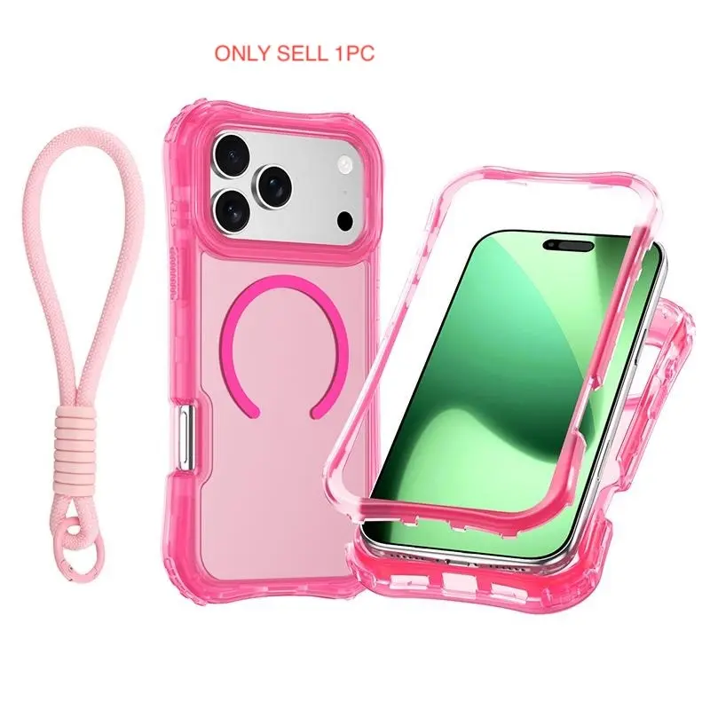 Strong Magnetic Wireless Charging Case Accessories For iPhone 17 AIR 17 Pro Max Wrist Strap Rugged Matte Shockproof Phone Cover