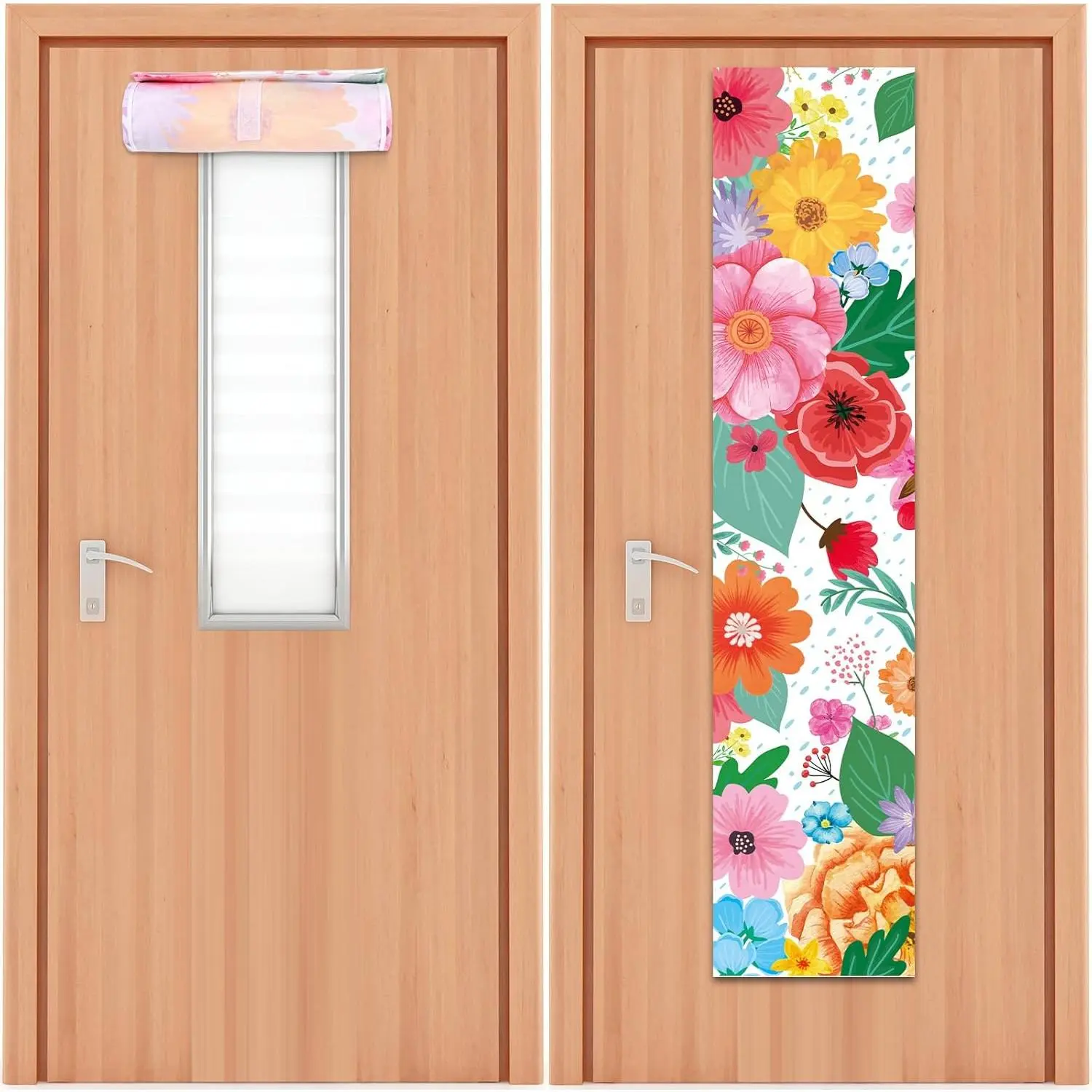 2 count Wildflowers Classroom Door Window Cover  Door Curtain Classroom Decor Blackout Lockdown Shades Glass Window Covering Darkening Blackout Roller Shades Room  to School Supplies
