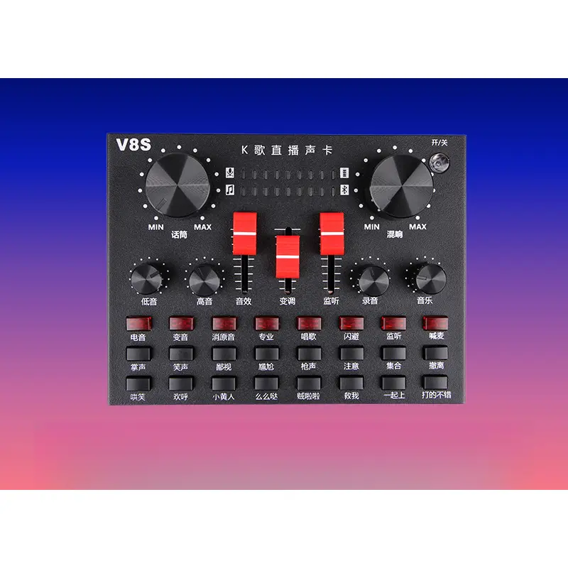 V8S High-Quality Sound Card & Durable Metal Body Condenser Mic Streamer Setup, Echo-Reverb Voice Modulator, 14.5*11cm Portable Kit, Adjustable Stand, All Cables, Phone-Tablet Compatible (Volcano Hot Mic Supported) for Live Performances, Karaoke