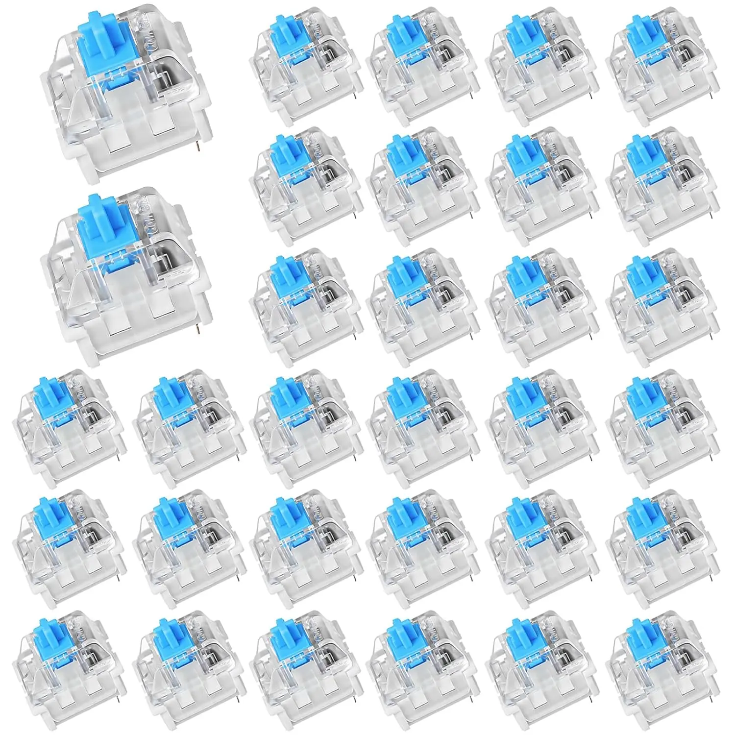 30-Count Blue Copper 3-Pin Mechanical Keyboard Switches - Clicky, Tactile Feedback, Accurate Typing for Adults, Keyboard ASMR (Office & Gaming LED Compatible Clicky/Blue Switch Models), Clicky Keyboards